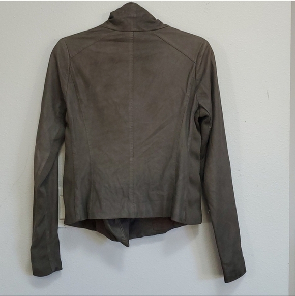 Vince Paper leather scuba charcoal asymmetrical zip drape neck jacket - Picture 10 of 11